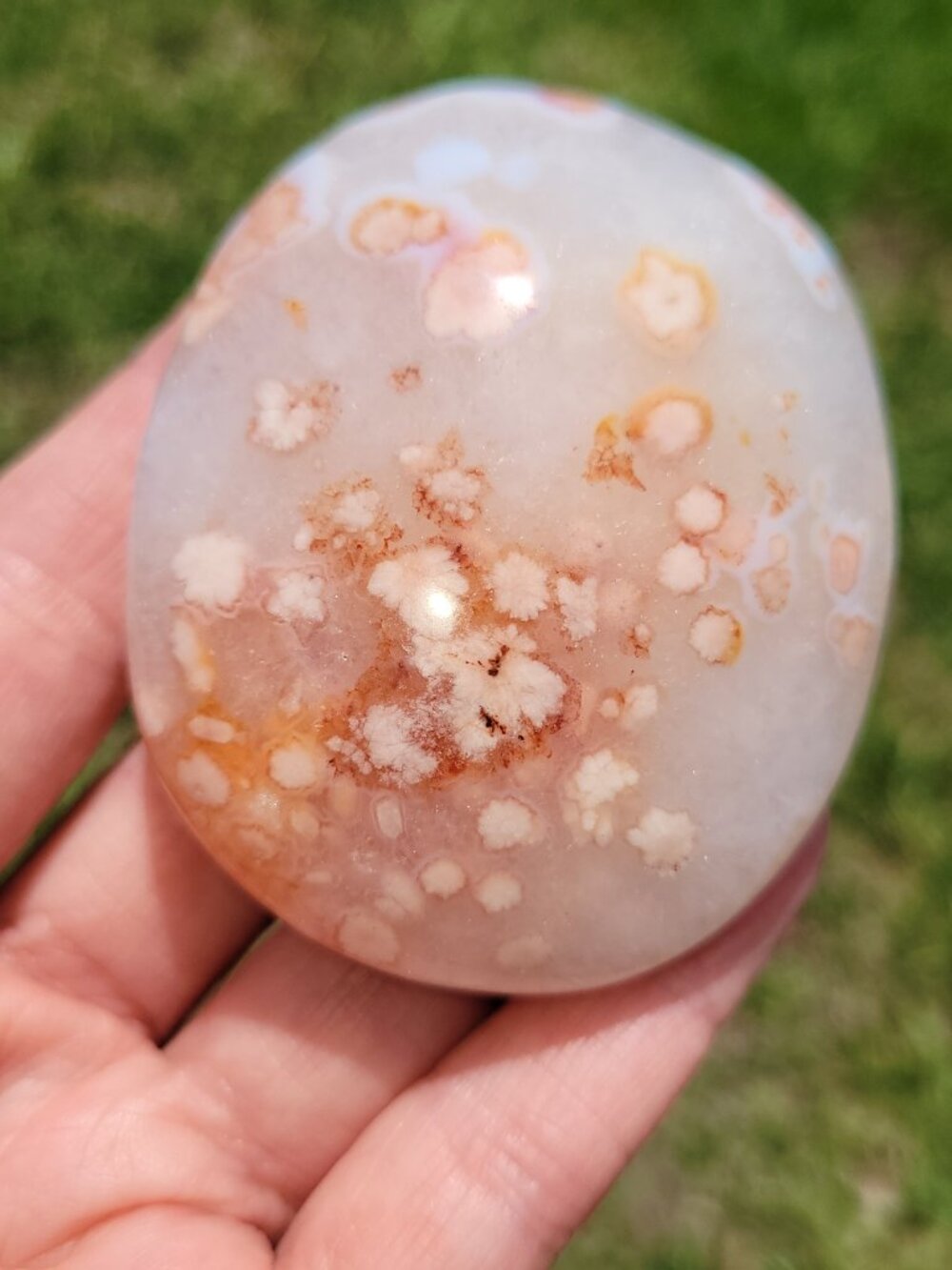 Pink Flower Agate Palm Stone (PA300)